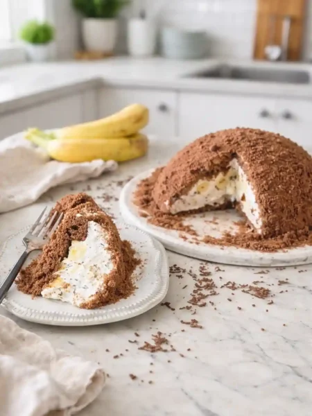 Omas Maulwurfkuchen Rezept mit Banane – klassischer Maulwurfkuchen mit Schokoboden, Bananen und Sahnecreme, einfach selbst gemacht