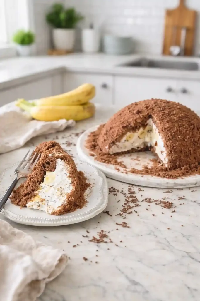 Omas Maulwurfkuchen Rezept mit Banane – klassischer Maulwurfkuchen mit Schokoboden, Bananen und Sahnecreme, einfach selbst gemacht