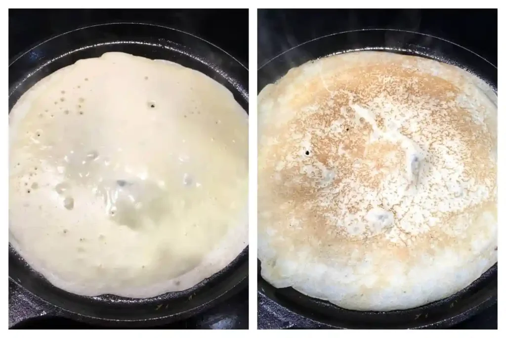 Pfannkuchen für Suppe ausbacken – Flädle für Flädlesuppe Rezept Original goldbraun in der Pfanne gebacken