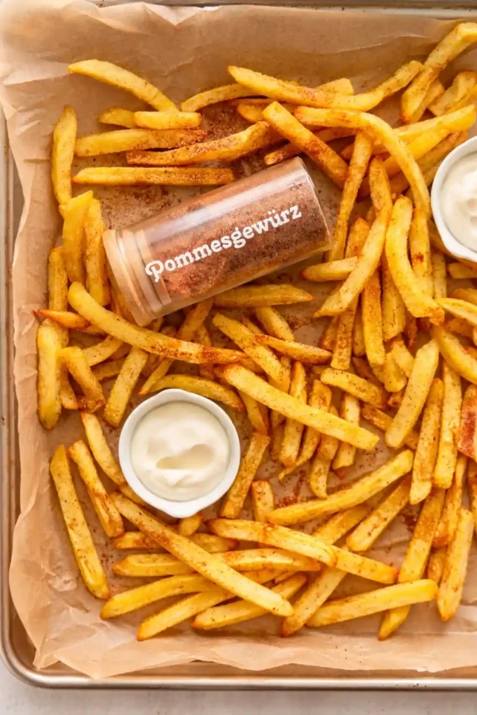 Pommes Gewürz selber machen wie beim Imbiss – gewürzte Pommes mit selbst gemachtem Pommesgewürz auf Backblech