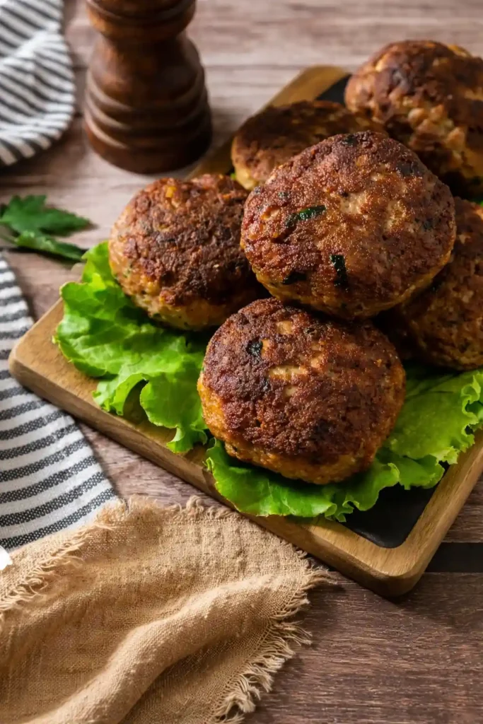 Saftige Frikadellen Rezept mit Paniermehl nach Omas Art auf Holzbrett serviert