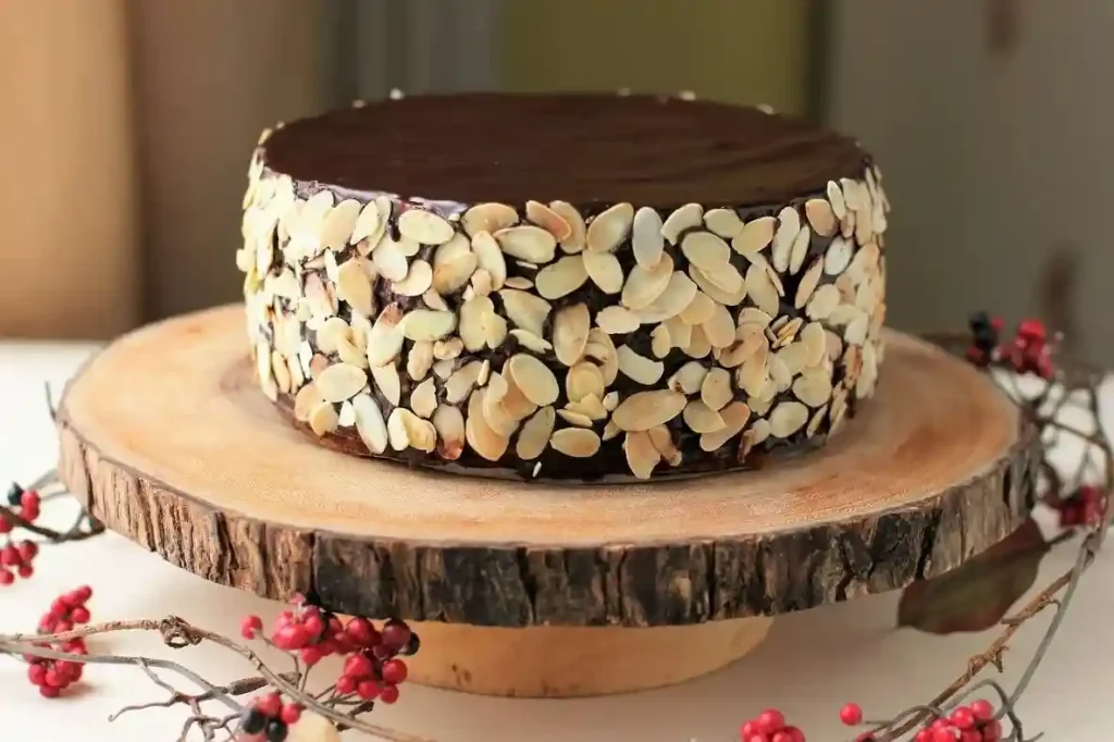 Saftiges Baumkuchen Rezept – klassischer Baumkuchen selbst gemacht mit Schokoladenglasur und gerösteten Mandeln