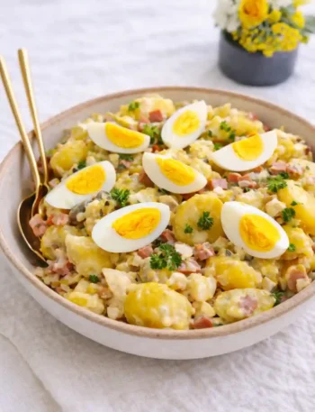 Omas Kartoffelsalat mit Wiener Würstchen und Mayonnaise – cremiger Kartoffelsalat mit Würstchen und Eiern