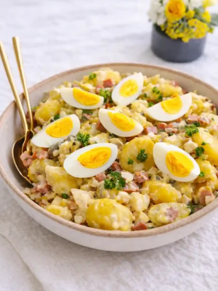 Omas Kartoffelsalat mit Wiener Würstchen und Mayonnaise – cremiger Kartoffelsalat mit Würstchen und Eiern