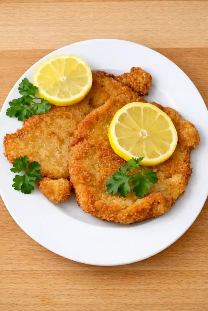 Knusprig gebratenes Schweineschnitzel mit Zitrone – klassisches Schnitzel Rezept richtig paniert und gebraten
