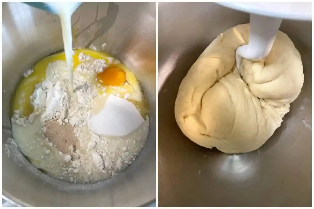 Hefeteig für Germknödel mit Pflaumenmus vorbereiten und kneten – Schritt der Germknödel Zubereitung