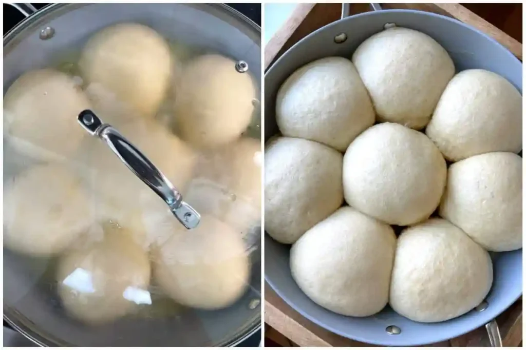 Germknödel im Topf dämpfen – Germknödel Rezept mit Pflaumenmus Schritt der Zubereitung