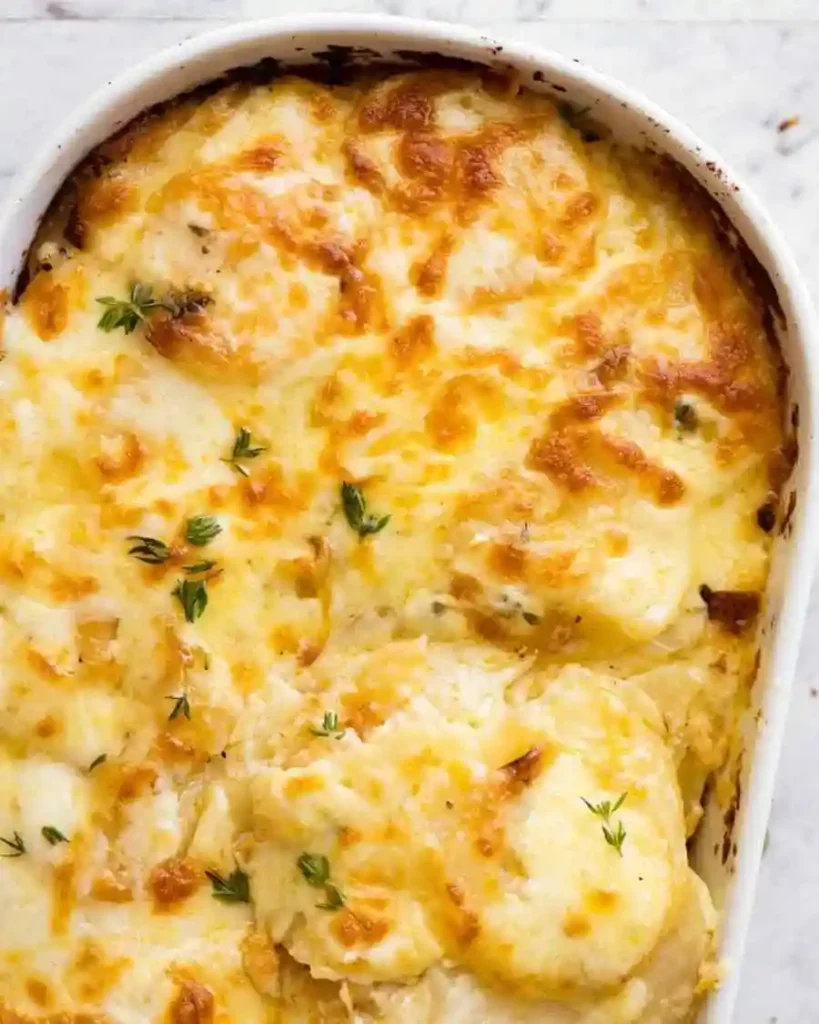 Kartoffelgratin Rezept klassisch mit Frischkäse – cremiges Kartoffelgratin einfach im Ofen goldbraun überbacken