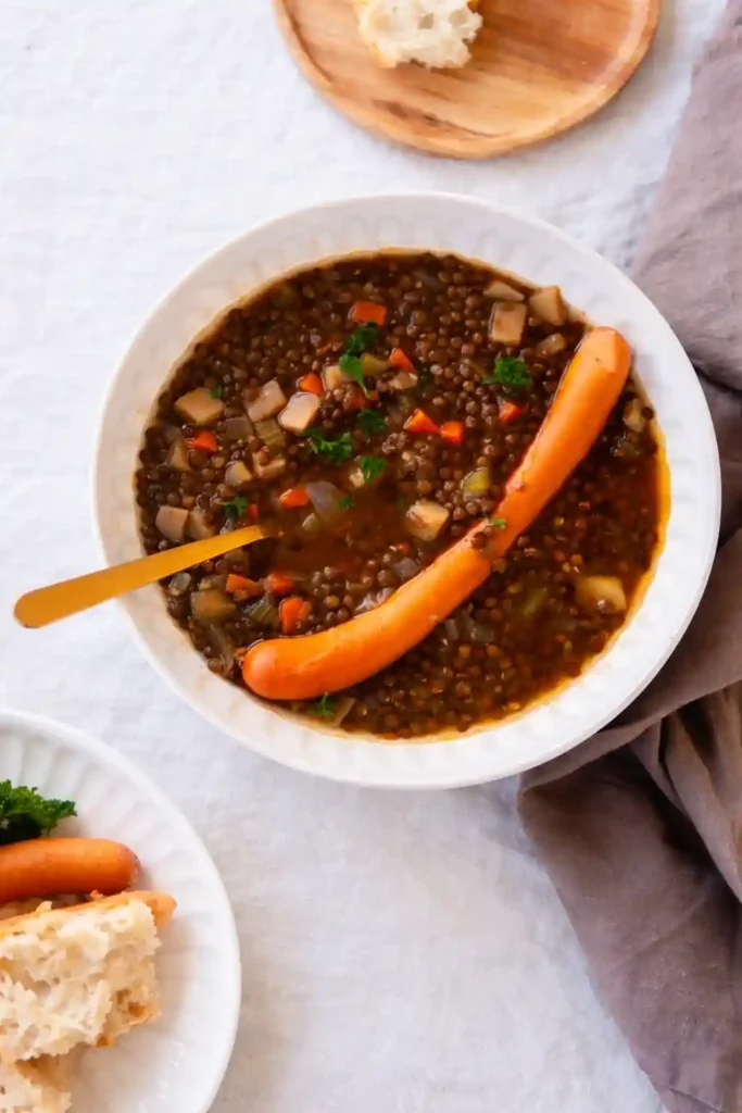 Linsensuppe Rezept wie bei Oma – klassischer Linseneintopf mit Kartoffeln, Gemüse und Wiener Würstchen