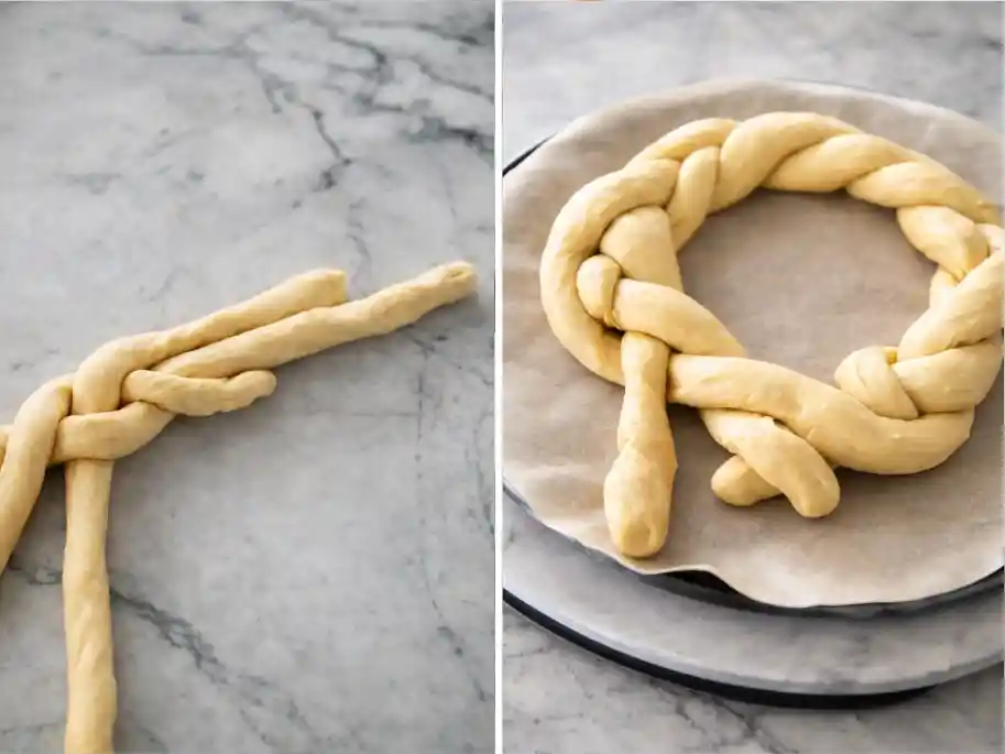 Osterkranz Rezept aus Hefeteig – Hefeteigstränge flechten und zu einem Osterkranz formen für Omas Osterkranz zum selber backen