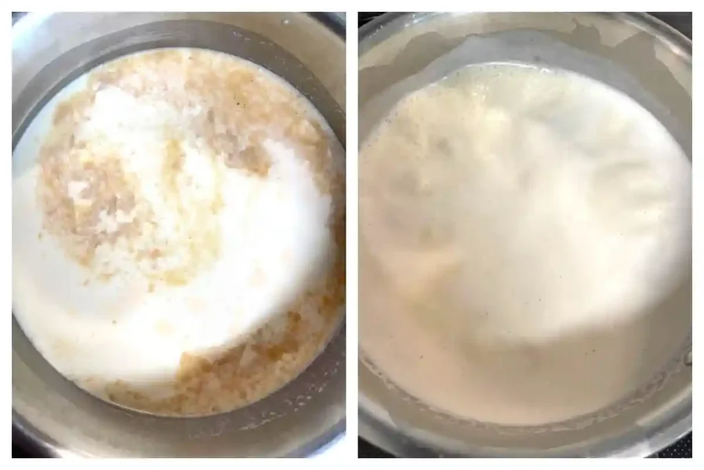 Milch und Vanille erhitzen im Topf für Vanillesoße Rezept – Vanillesauce selber machen