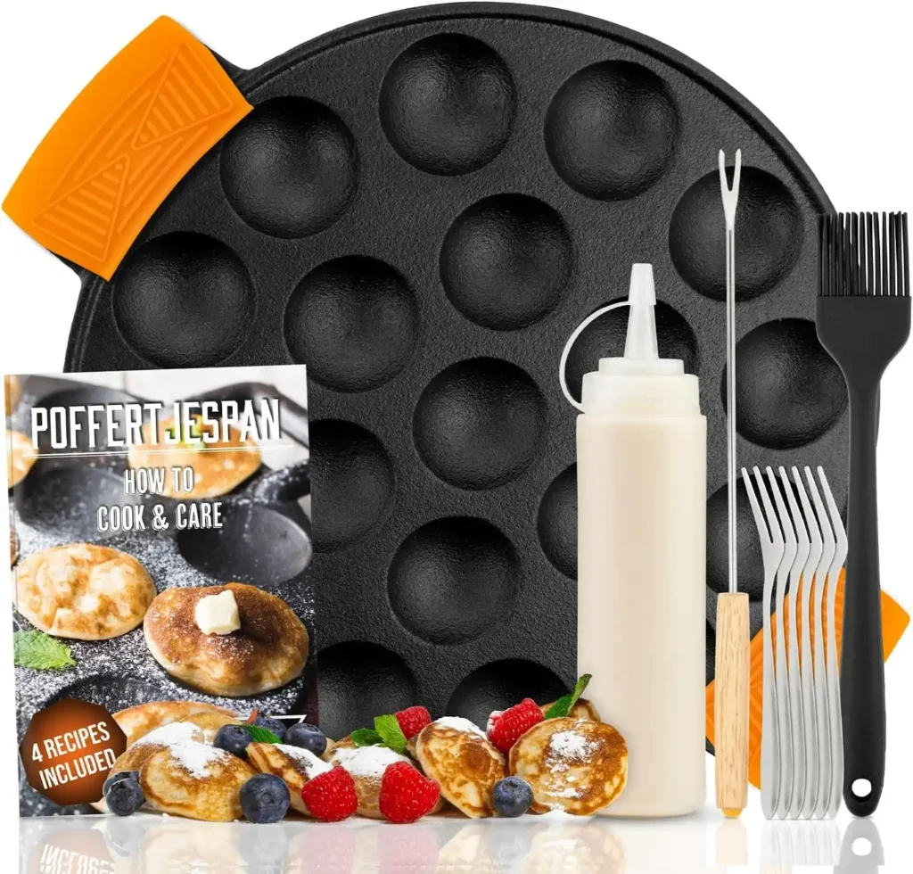 Poffertjes-Pfanne Set aus Gusseisen mit Zubehör für holländische Poffertjes und fluffige Mini-Pfannkuchen