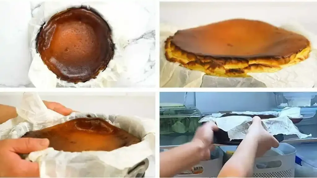 Baskischer Käsekuchen original Rezept nach dem Backen und Kühlen mit dunkler Oberfläche wie ein echter San Sebastian Cheesecake