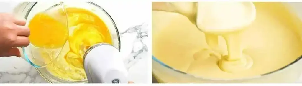 Eier zur Käsemasse geben für baskischer Käsekuchen original Rezept mit cremiger Konsistenz wie San Sebastian Cheesecake