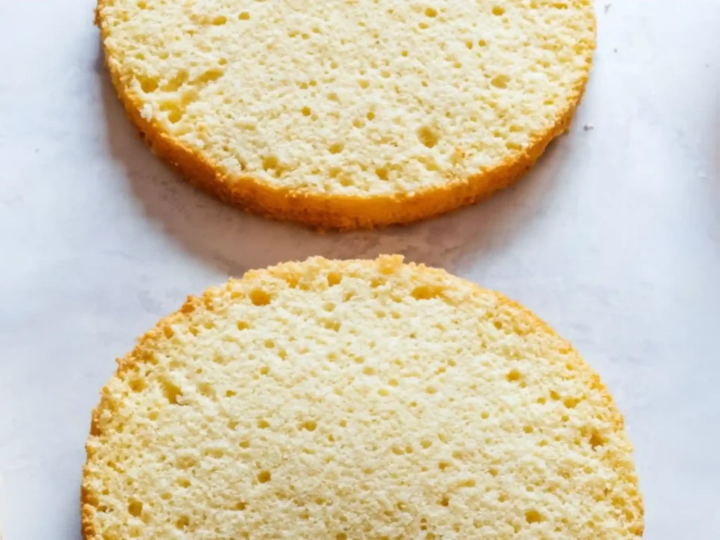 Biskuitboden Rezept in zwei gleichmäßige Schichten geschnitten – luftiger Biskuitboden für Torten und Obstkuchen