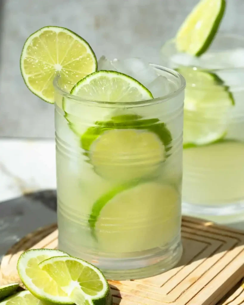 Caipirinha alkoholfrei im Glas mit Limettenscheiben und Eis als erfrischender Virgin Caipirinha ohne Alkohol