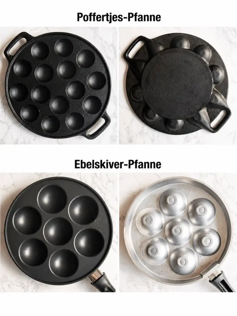 Vergleich von Poffertjes-Pfanne und Ebelskiver-Pfanne für holländische Poffertjes und Mini-Pfannkuchen