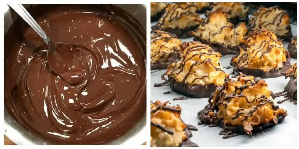 Geschmolzene schokolade und kokosmakronen mit schokolade nach omas rezept – saftige kokosmakronen mit schokoladenglasur