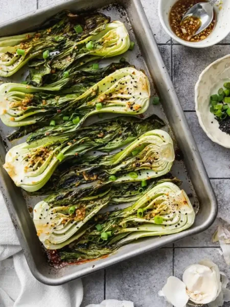Pak Choi aus dem Ofen im Backblech mit Sesamsauce – einfaches Pak Choi Ofen Rezept
