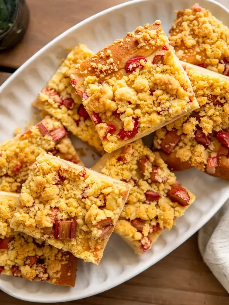 Rhabarberkuchen mit Hefeteig und Streusel als Blechkuchen – saftiger Hefekuchen mit Rhabarber und knusprigen Streuseln