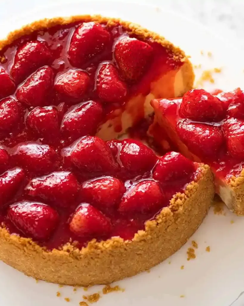 Erdbeer Käsekuchen Rezept mit Erdbeer-Topping, Keksboden und cremiger Füllung