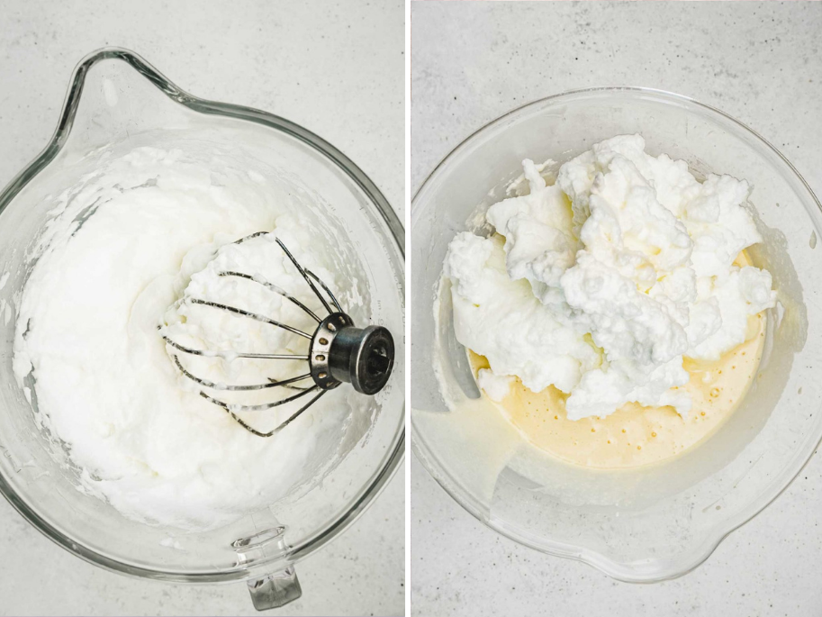 Eischnee für Erdbeertorte mit Sahne aufschlagen und unter den Teig für eine einfache Erdbeer-Sahne-Torte heben