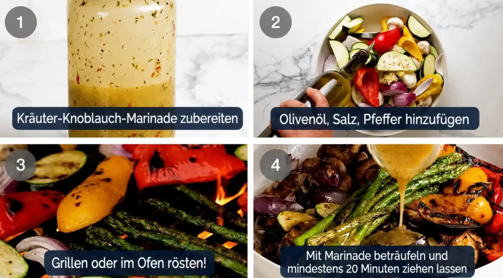 Grillgemüse Rezept Schritt für Schritt mit Kräuter-Knoblauch-Marinade, Gemüse grillen und mariniertem Gemüse
