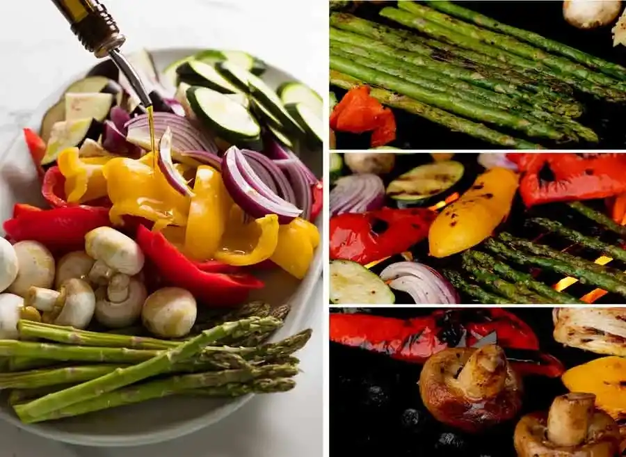 Grillgemüse vorbereiten und Gemüse grillen mit Paprika, Zucchini, Spargel, Champignons und roten Zwiebeln