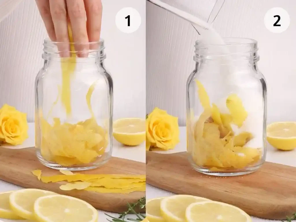 Limoncello alkoholfrei selber machen mit Zitronenschale und Zucker für Limoncello Spritz ohne Alkohol