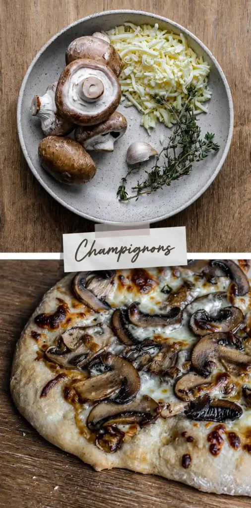 Pinsa Rezept mit Pinsa Teig, Champignons, Mozzarella, Knoblauch und Thymian als herzhafte Pinsa Belag Idee