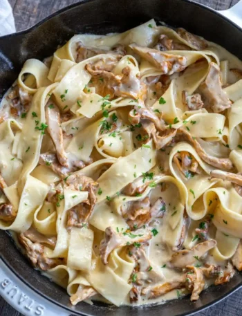 Tagliatelle mit Pfifferlingen in cremiger Sahnesauce mit Parmesan und frischer Petersilie