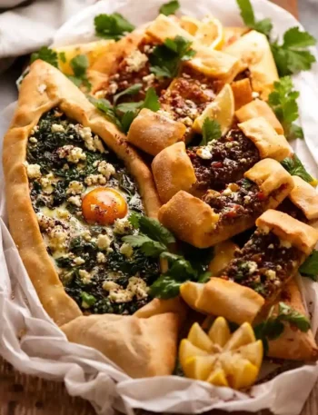 Türkische Pide mit Hackfleisch, Spinat, Feta und Ei – gefüllte Pide nach einem einfachen Pide-Rezept.