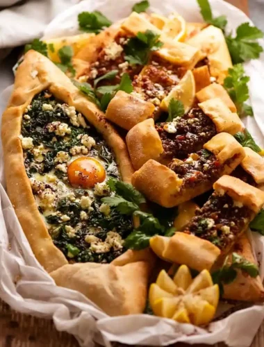 Türkische Pide mit Hackfleisch, Spinat, Feta und Ei – gefüllte Pide nach einem einfachen Pide-Rezept.
