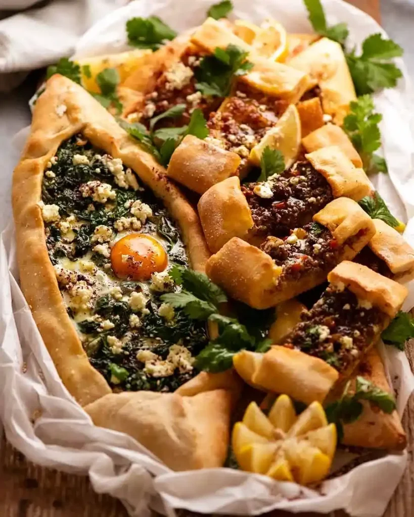 Türkische Pide mit Hackfleisch, Spinat, Feta und Ei – gefüllte Pide nach einem einfachen Pide-Rezept.