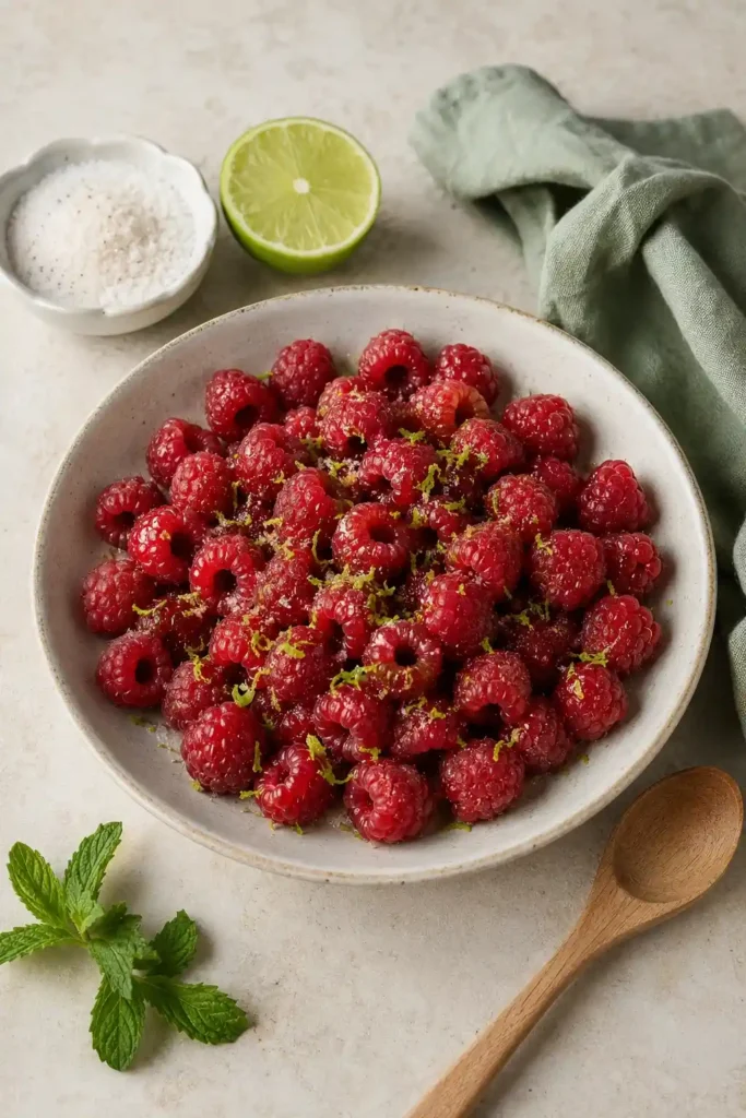 Himbeeren mit Vanillezucker und Limette für die Wilde Hilde vorbereiten