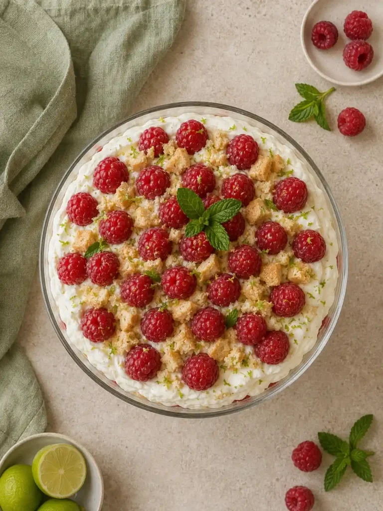 Wilde Hilde von oben – einfacher Nachtisch mit Himbeeren, Sahne und Löffelbiskuit