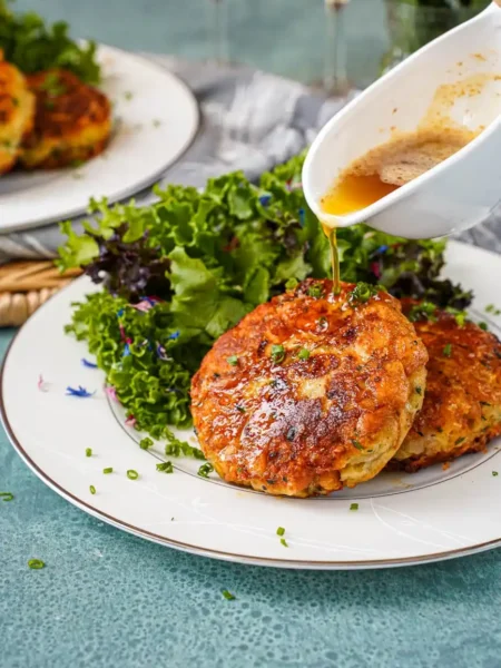 Tiroler Kaspressknödel mit Bergkäse, brauner Butter und frischem Blattsalat