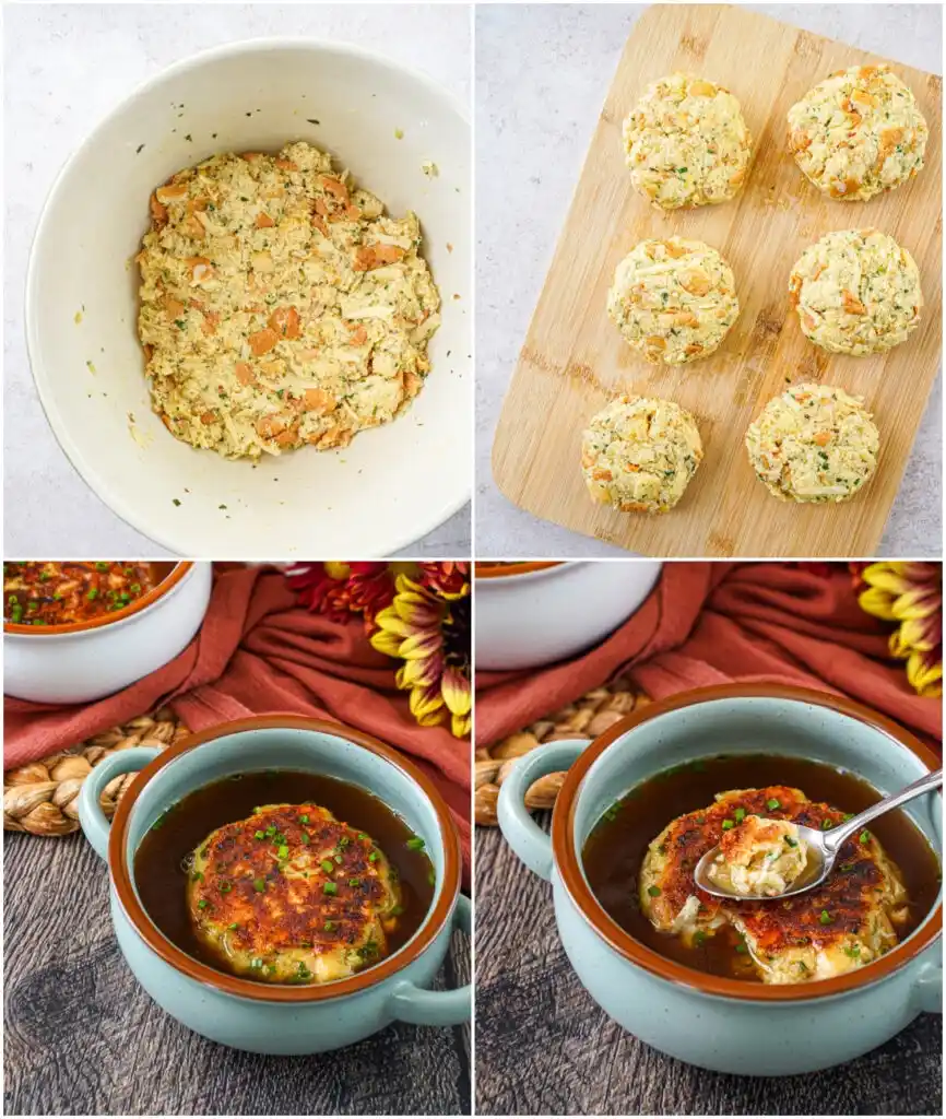 Tiroler Kaspressknödel selber machen, formen und gebraten in einer kräftigen Brühe servieren