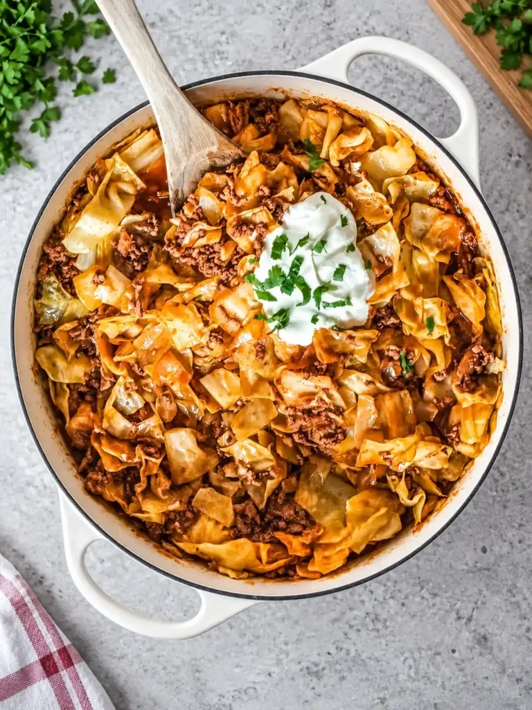 Einfaches Spitzkohl-Rezept mit Hackfleisch und Crème fraîche in der Pfanne